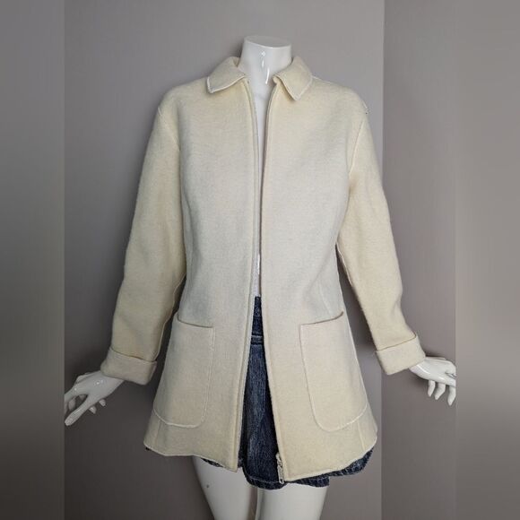 Vintage Cream Wool Blend Jacket Women’s Sz 10 Classic Minimalist 90s Style - Picture 1 of 11